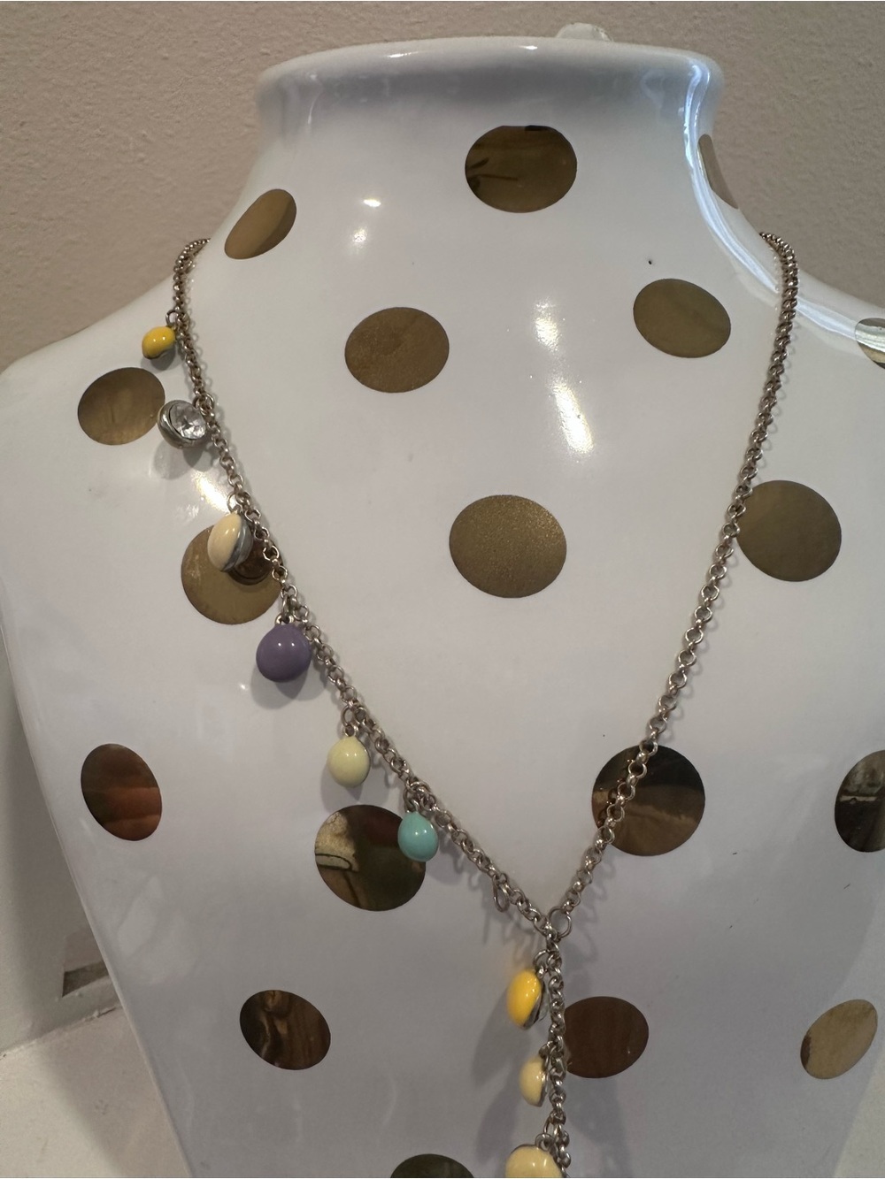 Pastel Beaded Crystal Lariat Necklace Gold Tone Chain